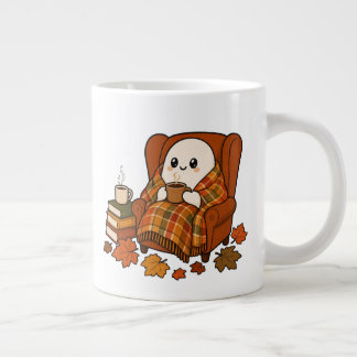 Grande Tasse Fantôme cosy d'automne avec café | Lecture kawaii