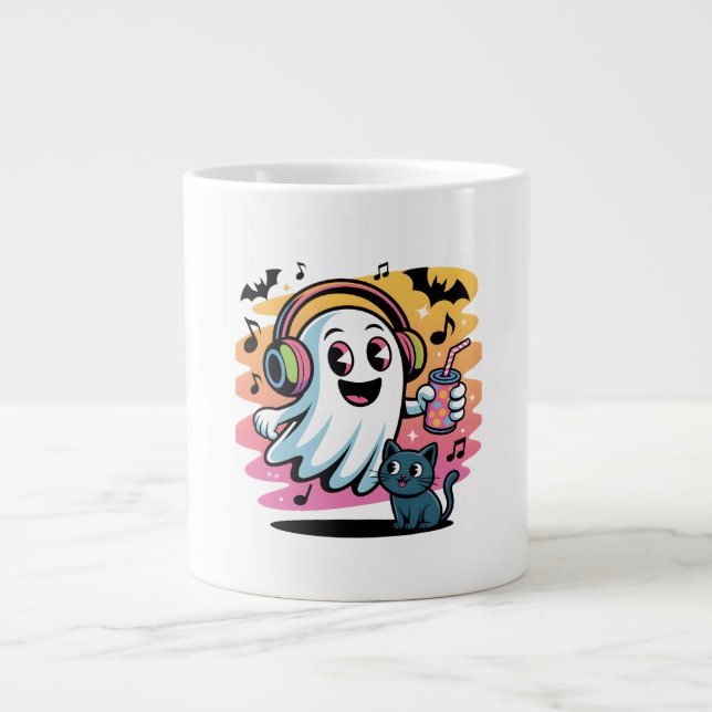 Grande Tasse Fantôme de fête avec chat mignon dessin animé Hall (Devant)