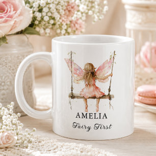 Grande Tasse Fée Première aquarelle Florale Filles 1er annivers