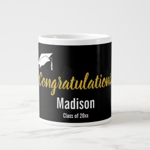 Grande Tasse Félicitations Black White et Gold Graduate Name