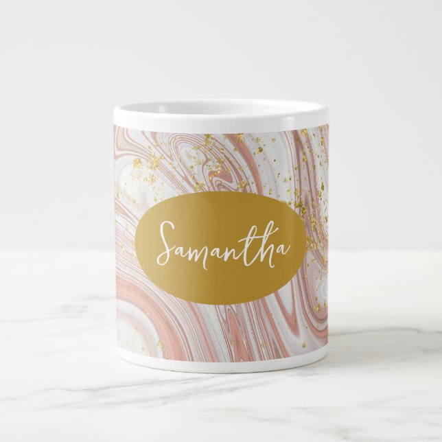 Grande Tasse Feminine Marbrée rose & or Nom personnalisé (Devant)