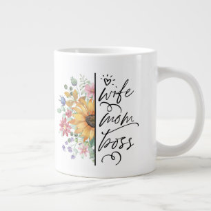 Grande Tasse Femme Maman Boss Badass Funny Sunflower Fête des m