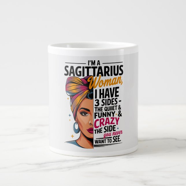 Grande Tasse Femme Sagittarius avec trois côtés drôle cadeau ca (Devant)