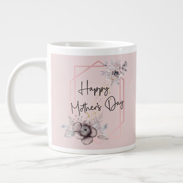 Grande Tasse Fête des mères Personnaliser l'image rose florale (Gauche)