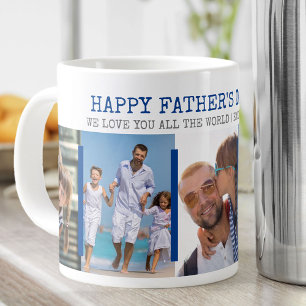 Grande Tasse Fête des Pères Moderne 5 Photo Bleu Gris