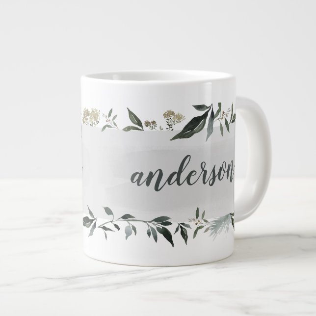 Grande Tasse Feuillage d'aquarelle de moutarde et d'olive perso (Devant droit)