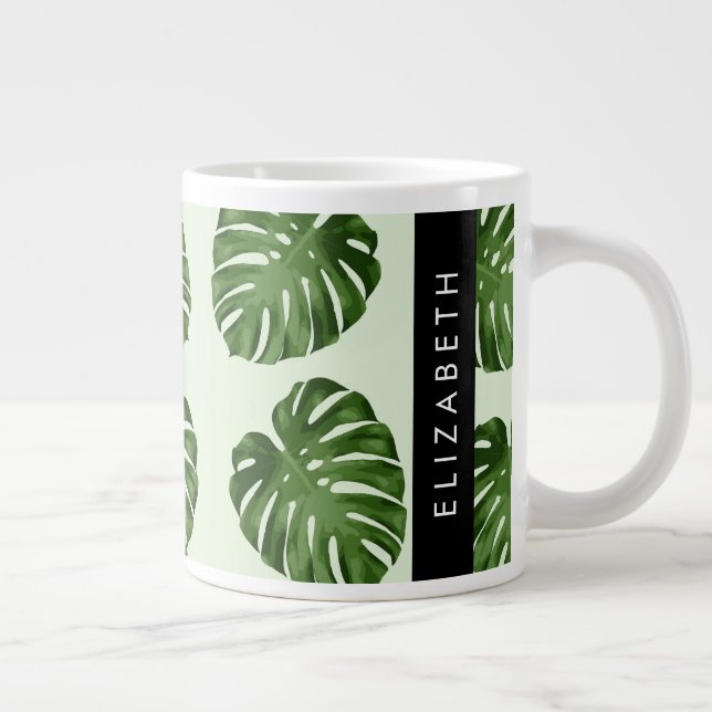 Grande Tasse Feuilles de palme, Motif tropical, Votre nom (Droite)