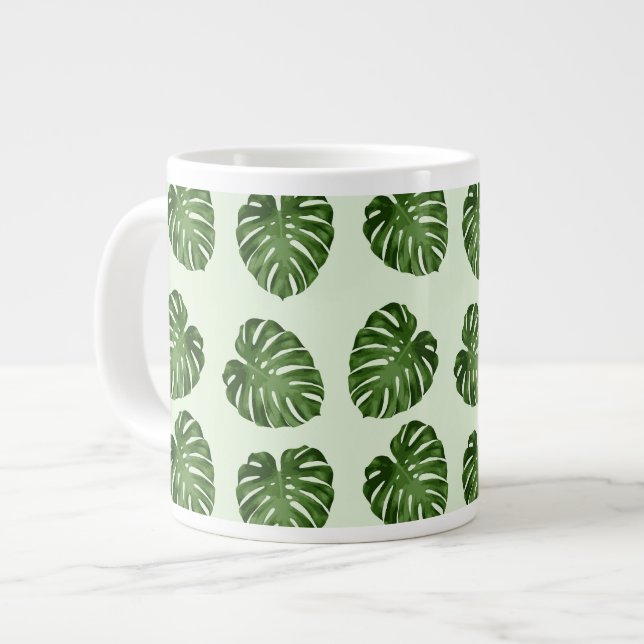 Grande Tasse Feuilles de palmiers, Feuilles verts, Motif tropic (Devant gauche)