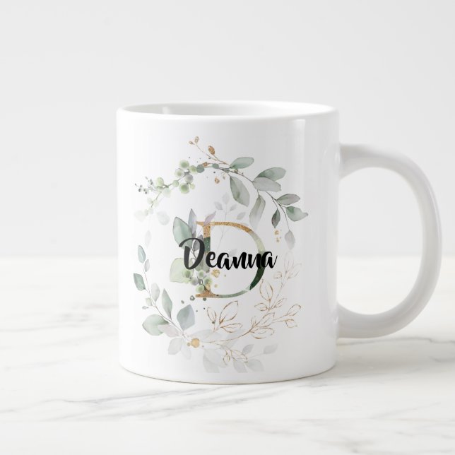 Grande Tasse Feuilles d'or de verdure Monogramme Nom initial "D (Droite)