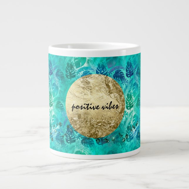 Grande Tasse Feuilles tropicales vert bleu aqua           (Devant)