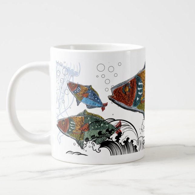Grande Tasse fish design mug/needle punch design/elements (Gauche)