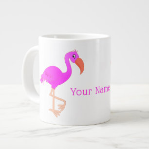 Grande Tasse Flamant rose mignon - Heureux - Ajouter votre nom