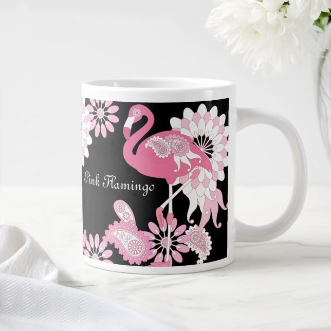 Grande Tasse Flamant rose moderne noir rose Paisley (Créateur téléchargé)