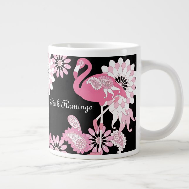 Grande Tasse Flamant rose moderne noir rose Paisley (Droite)