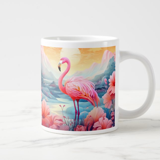 Grande Tasse Flamant Tropical avec Fleurs (Droite)