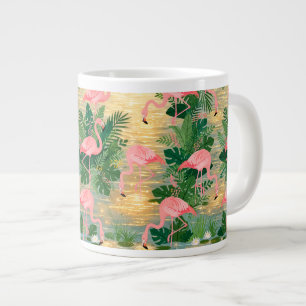 Grande Tasse Flamants roses coucher de soleil doré lagon ambian