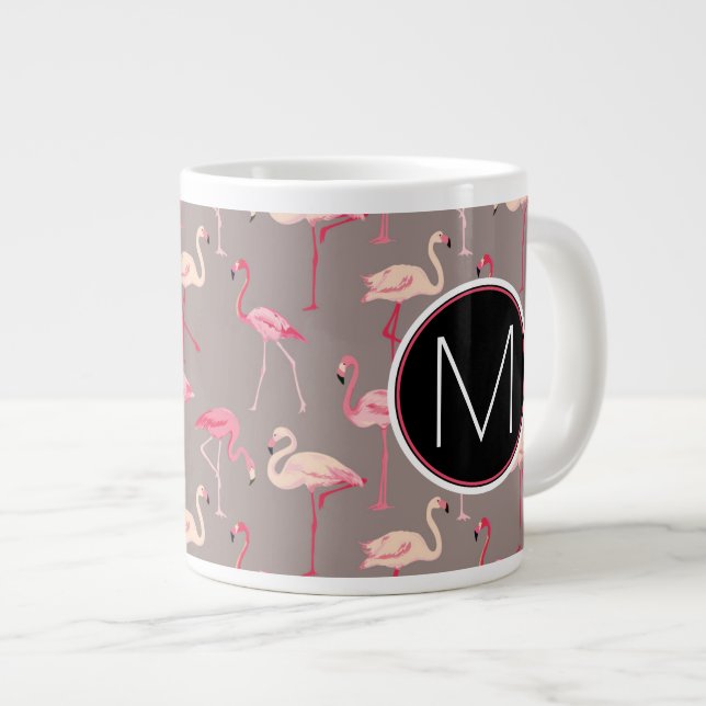 Grande Tasse Flamants roses rétro| Monogramme (Devant droit)