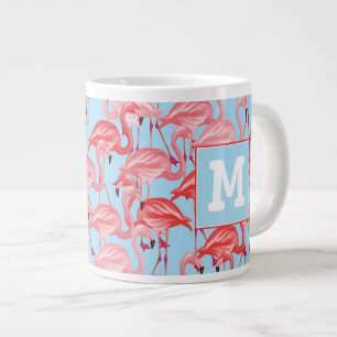 Grande Tasse Flamants roses rose Clair Sur Bleu Ajouter votre