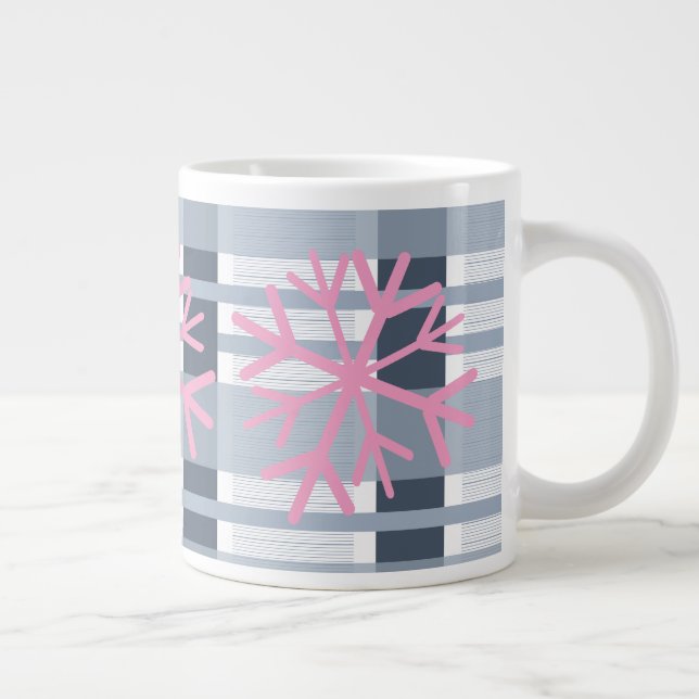 Grande Tasse Flèche de neige simple main tiré blanc rose plaid (Droite)