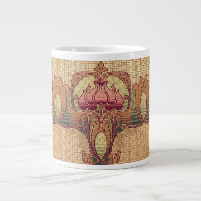 Grande Tasse Fleur abstraite Art nouveau bordeaux rouge vert (Devant)