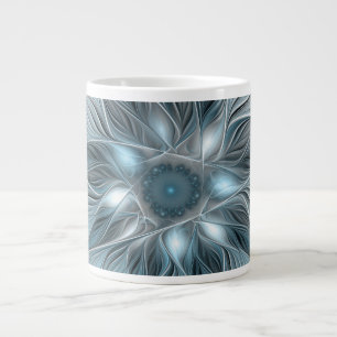 Grande Tasse Fleur abstraite joyeuse bleu gris floral fractal