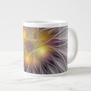Grande Tasse Fleur colorée lumineuse, fractale moderne abstrait