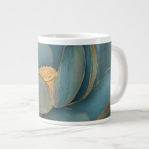 Grande Tasse Fleur de Lotus Géométrique Ligne Sarcelle et Or