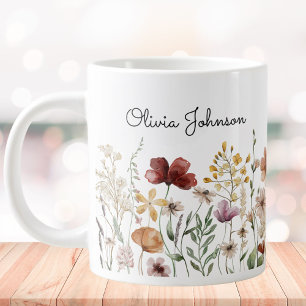 Grande Tasse Fleur de Monogramme Aquarelle Jolie Florale 