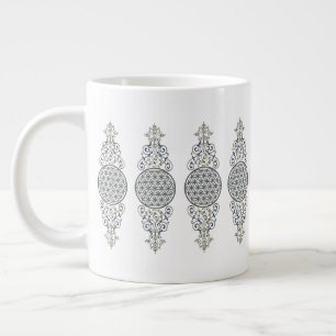 Grande Tasse Fleur de vie - Ornements Vintages or bleu