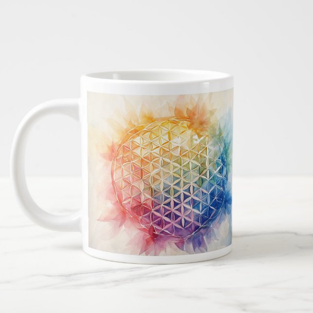 Grande Tasse Fleur de vie - Peinture aquarelle (Gauche)