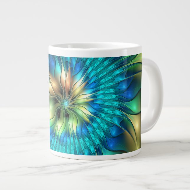 Grande Tasse Fleur d'Imaginaire lumineux, Fractale Abstraite co (Devant droit)