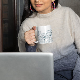 Grande Tasse Fleur et Feuille de pavot à dessin en ligne (Vert 