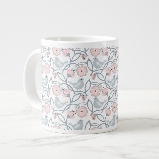 Grande Tasse Fleur et oiseaux Motif sans couture (Devant gauche)