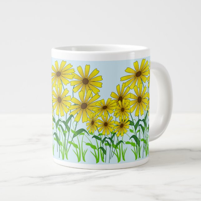 Grande Tasse Fleur Jaune en Herbe Verte : Élégance Florale (Devant droit)