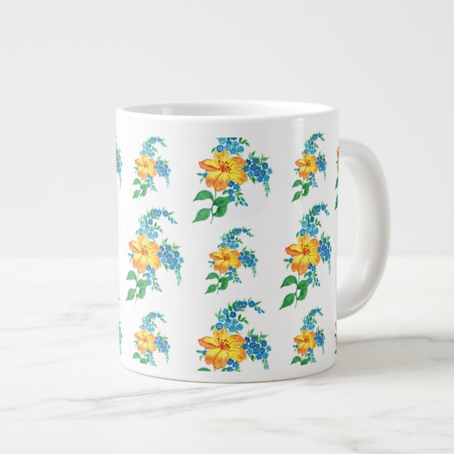 Grande Tasse Fleur jaune et bleu (Devant droit)