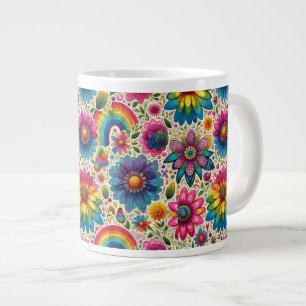 Grande Tasse Fleur Retro Arc-en-Ciel Hippie