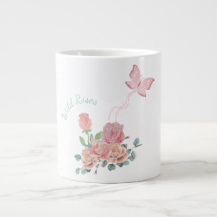 Grande Tasse Fleurs Art, Rose Sauvage et Papillon, Moderne