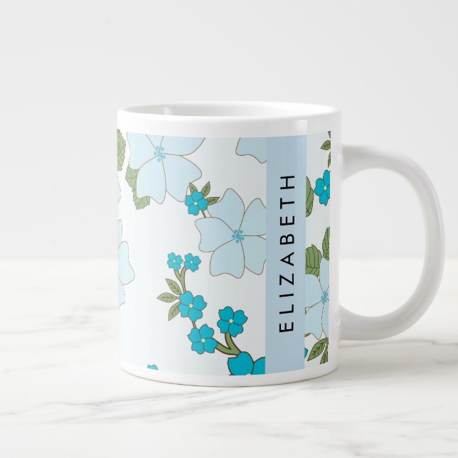 Grande Tasse Fleurs Bleues, Motif De Fleurs, Votre Nom (Droite)