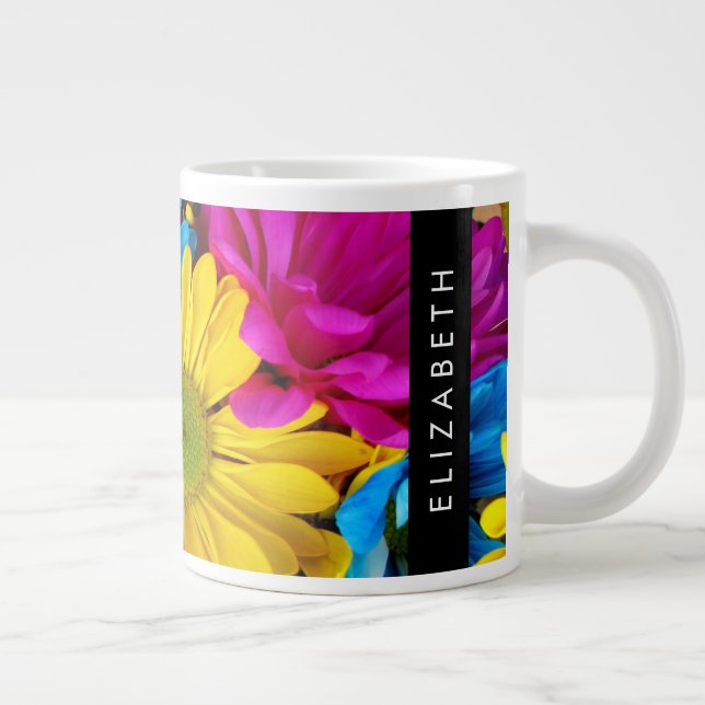 Grande Tasse Fleurs colorées, Faisées, Boho, Votre Nom (Droite)