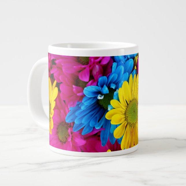 Grande Tasse Fleurs colorées, marguerites - Rose Jaune Bleu (Devant gauche)