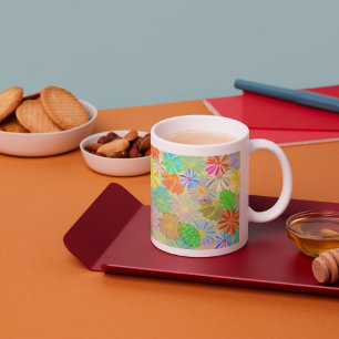 GRANDE TASSE FLEURS D'ASTER & CONE & COULEUR D'EAU TROPICALE FE