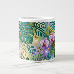Grande Tasse Fleurs de Fantaisie Jungle Violet Vert Or Rêveur