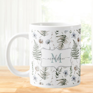 Grande Tasse Fleurs de monogramme et feuilles de fougère floral
