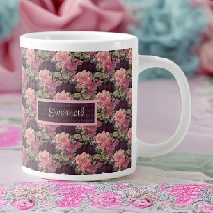 Grande Tasse Fleurs de pêche et papillon sur Arlequin violet