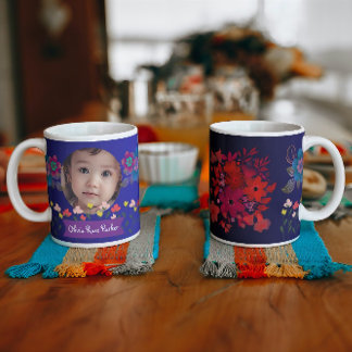 Grande Tasse Fleurs de photo et de nom personnalisées