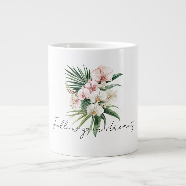 Grande Tasse Fleurs d'orchidées tropicales roses (Devant)