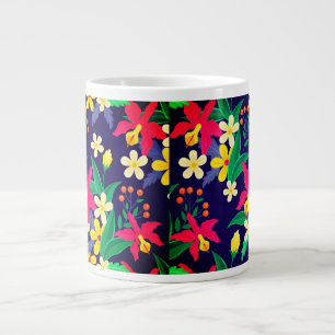Grande Tasse Fleurs Exotiques Colorées Motif Feuilles-23021