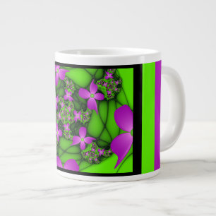 Grande Tasse Fleurs fractales abstraites modernes rose vert néo
