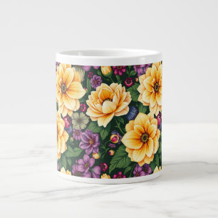 Grande Tasse Fleurs Jaunes et Violettes Bleues Florales colorée