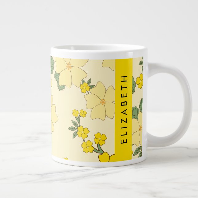 Grande Tasse Fleurs Jaunes, Motif De Fleurs, Votre Nom (Droite)